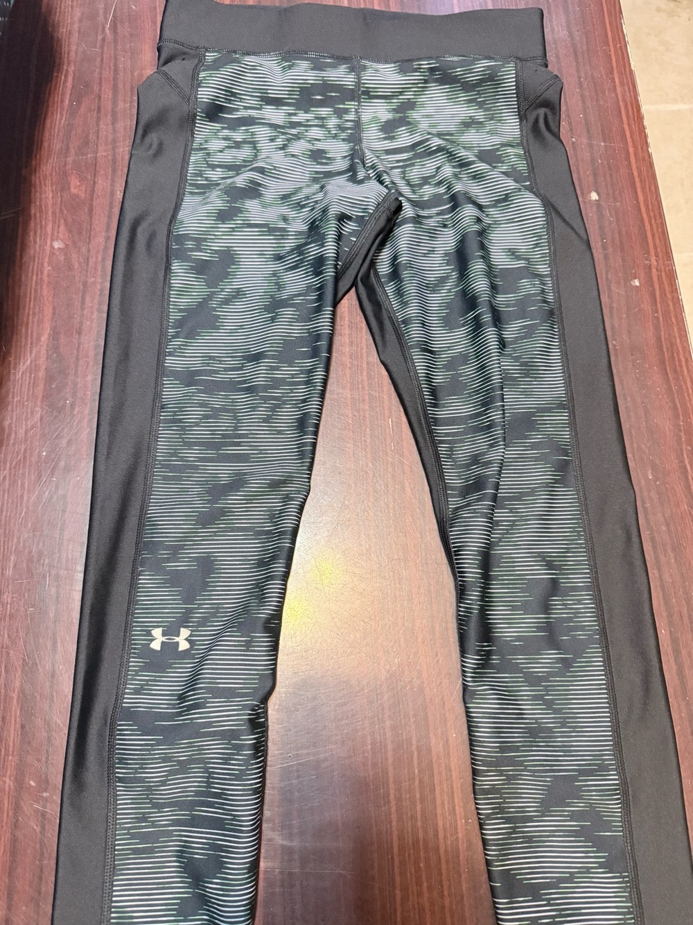 Under Armour Black and Dark Green Striped Camo Leggings